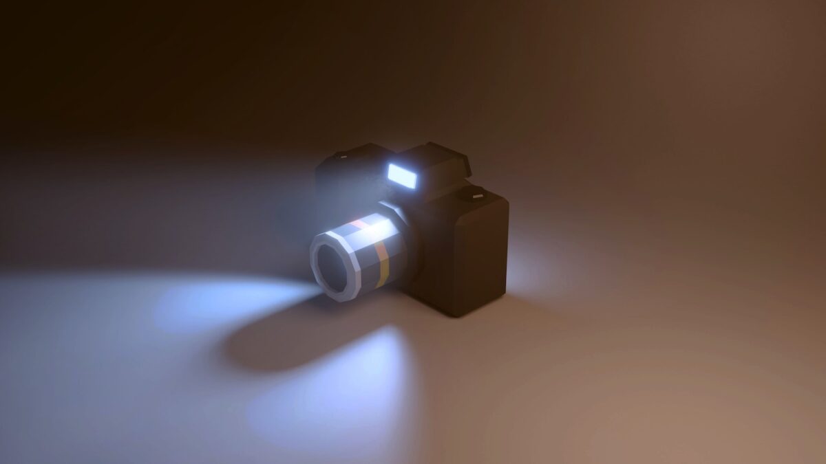 a camera with a flash light shining on it