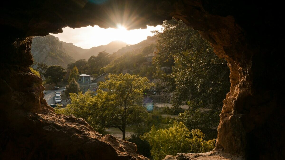 cave during sunrise