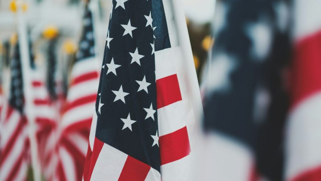 closeup photo of U.S.A. flag