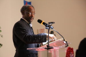 Guest speaker at podium