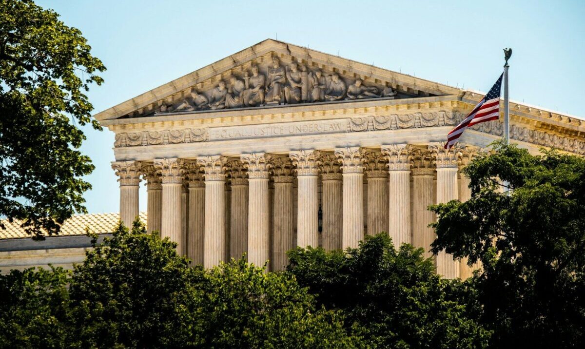 a building with a flag on top of it