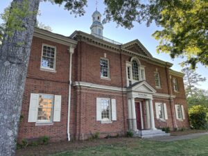 South side view of the front of the building